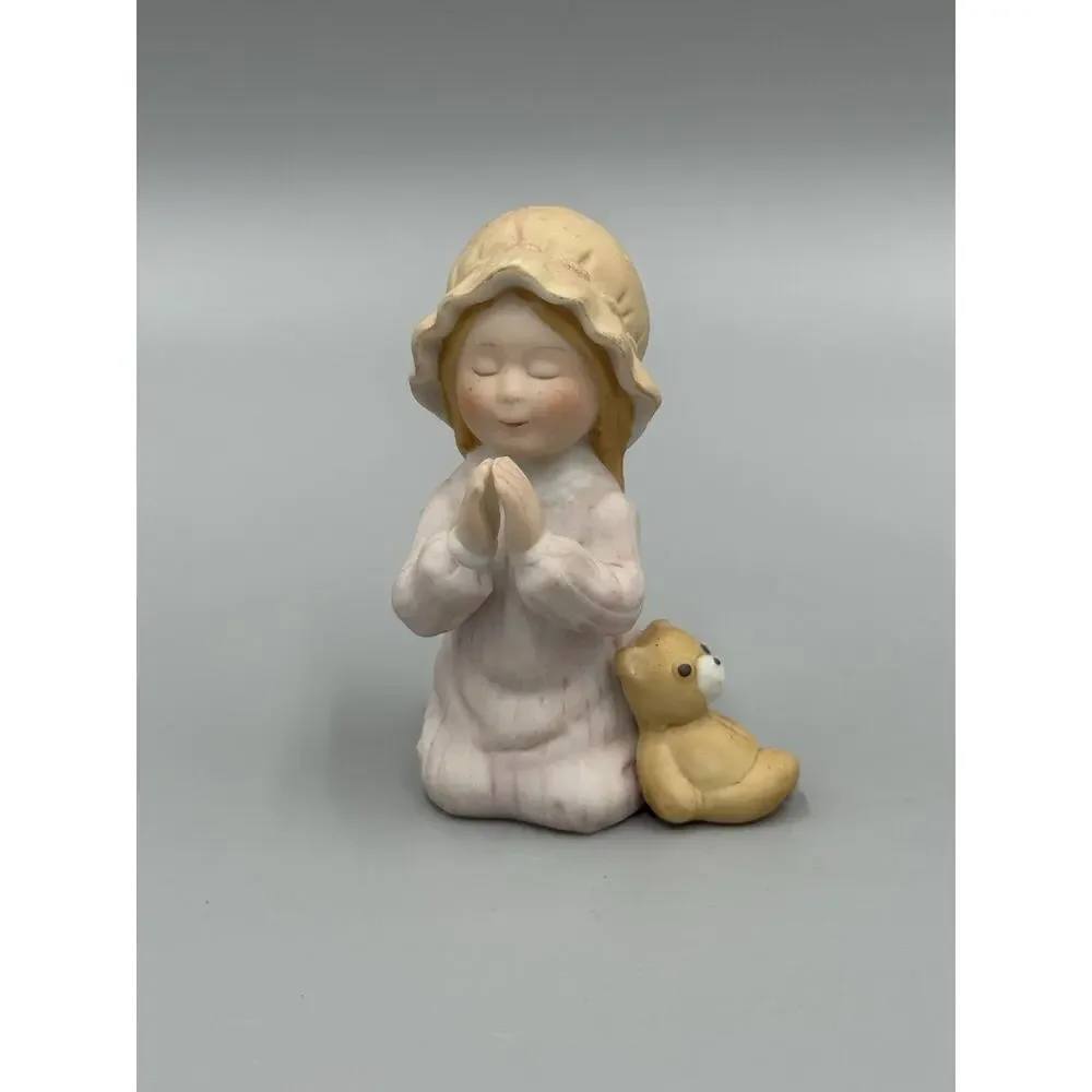 Vtg Holly Hobbie Praying Boy & Girl in Pajamas Mini 2.75” Ceramic Figurines